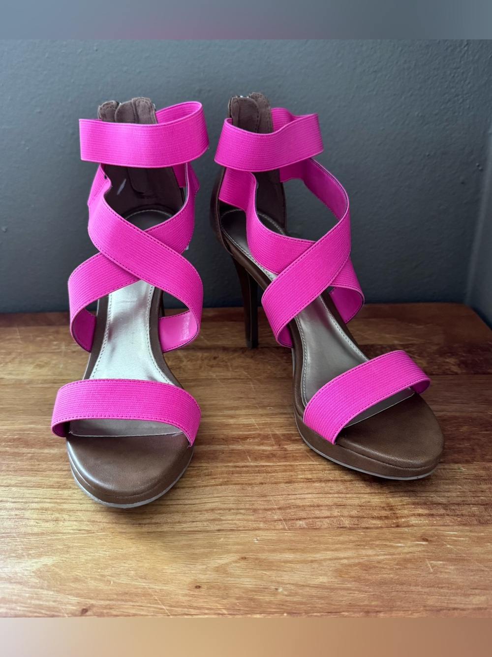 Pink Strappy Platform Heels, Zipper Back, Party Sandals